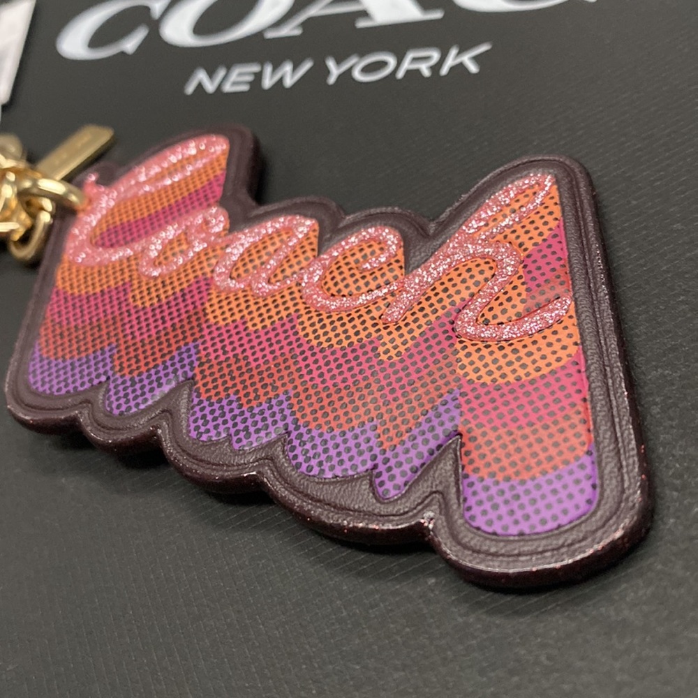 Coach Keychain Fob F35546 Script Signature Glitter Gold Leash Bag Charm Purse - Picture 2 of 6